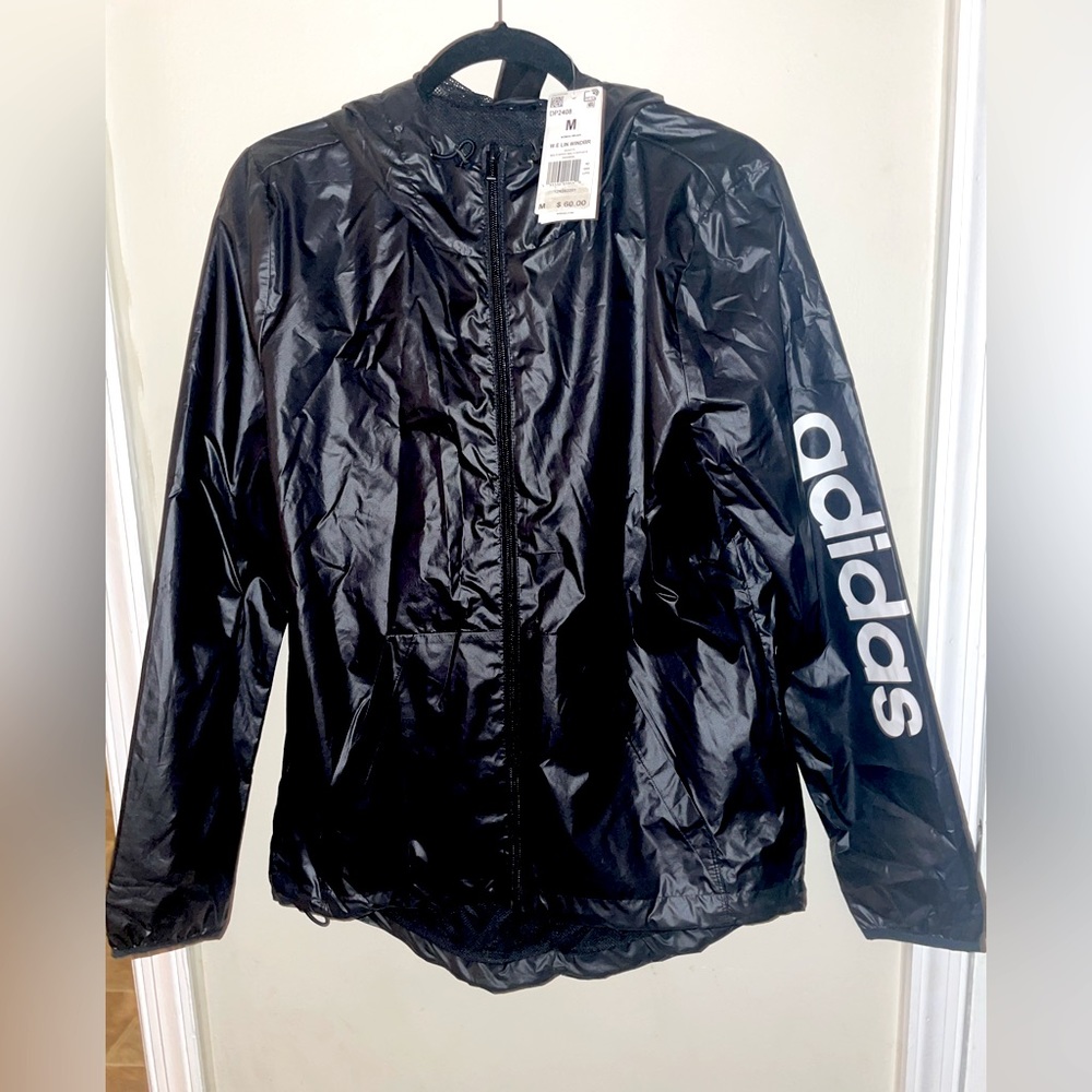 Adidas Black Womens Rain Coat- Windbreaker Brand New With Tags